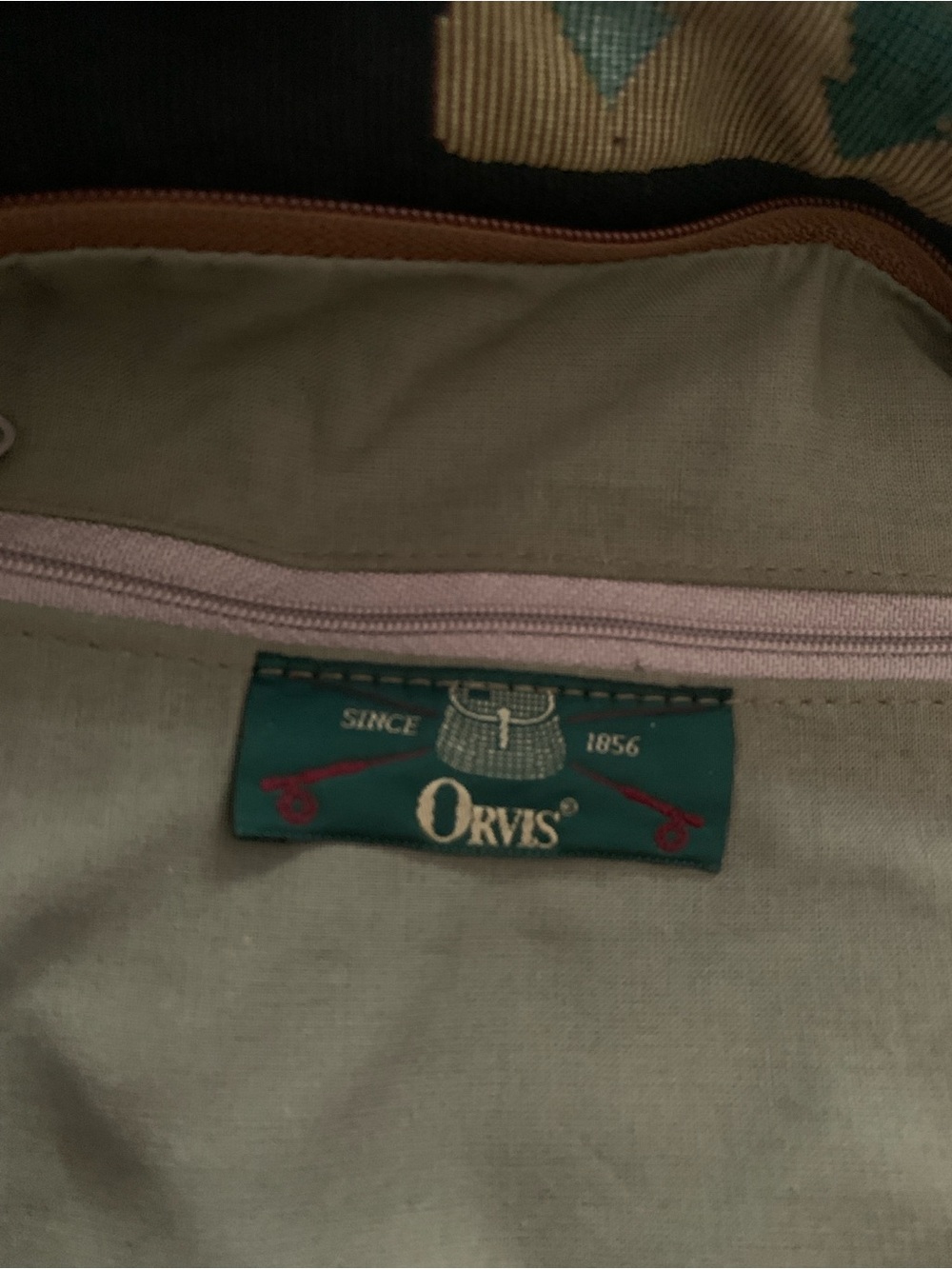 Vintage 90s Orvis Rustic Lodge Tapestry Tote Bag Moose Bear Leather Handles - Picture 2 of 16